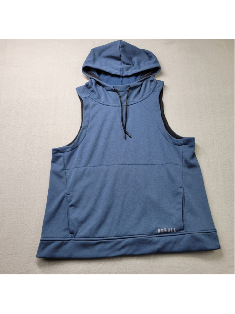 NOBULL Men's Size M Sleeveless Hoodie Blue Microplush Fleece Gym Training Vest